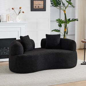 English Elm 66.93 Inch Curved Teddy Velvet Loveseat Sculptural Compact Sofa for Apartments Black W3612P406628