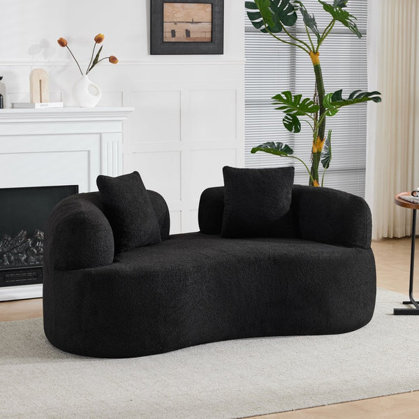 English Elm 66.93 Inch Curved Teddy Velvet Loveseat Sculptural Compact Sofa for Apartments Black W3612P406628