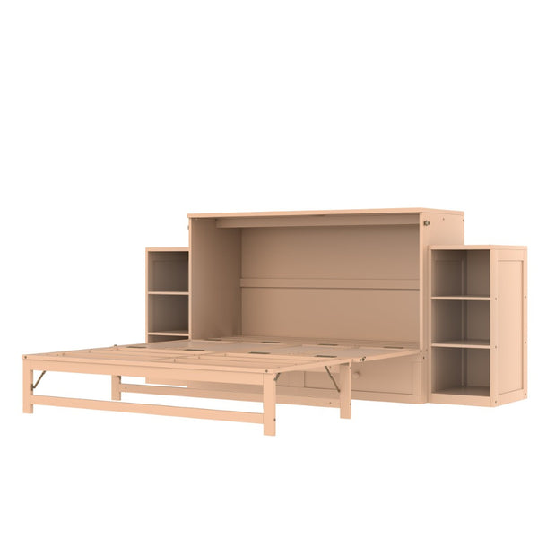 English Elm Queen Murphy Bed With Elegant Golden Finish, Spacious Storage Drawers, And Shelves For Compact Spaces W1580S00258-GIGA