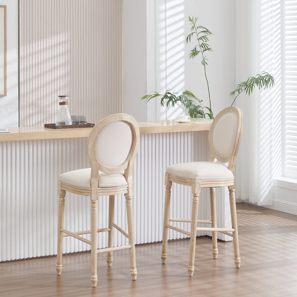 English Elm French Country Bar Chairs Set Of 2 - Elegant Upholstered Round-Back Design For Kitchen & Dining W3426P324576