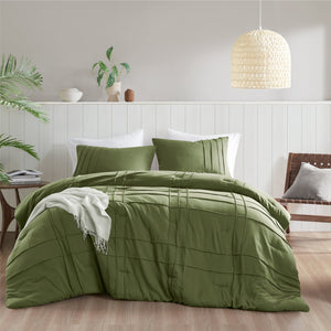 JLA Home Comfort Spaces - Soft Pinch-Pleat Comforter Set with Pre-Washed Microfiber, Lightweight Loft & Year-Round Cozy Breathability Olive Green AM10-0458