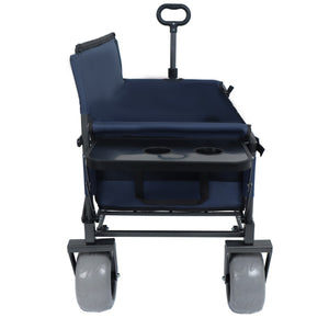 English Elm 3-in-1 Folding Wagon with Bench Seat Tabletop and All-terrain Beach Tires for Camping Dark Blue W2932P320636