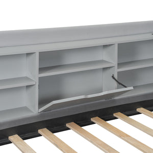 English Elm Twin Upholstered Daybed with Pull-Up Trundle, Velvet High Back with Shelves, Flip Storage & USB Gray SF000194AAE