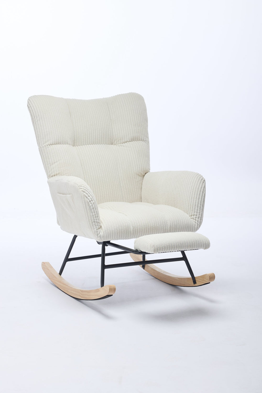 English Elm Modern Cashmere Rocking Chair Upholstered Glider with High Back, Gentle 30° Rock, Solid Wood Legs Beige W2725P265835