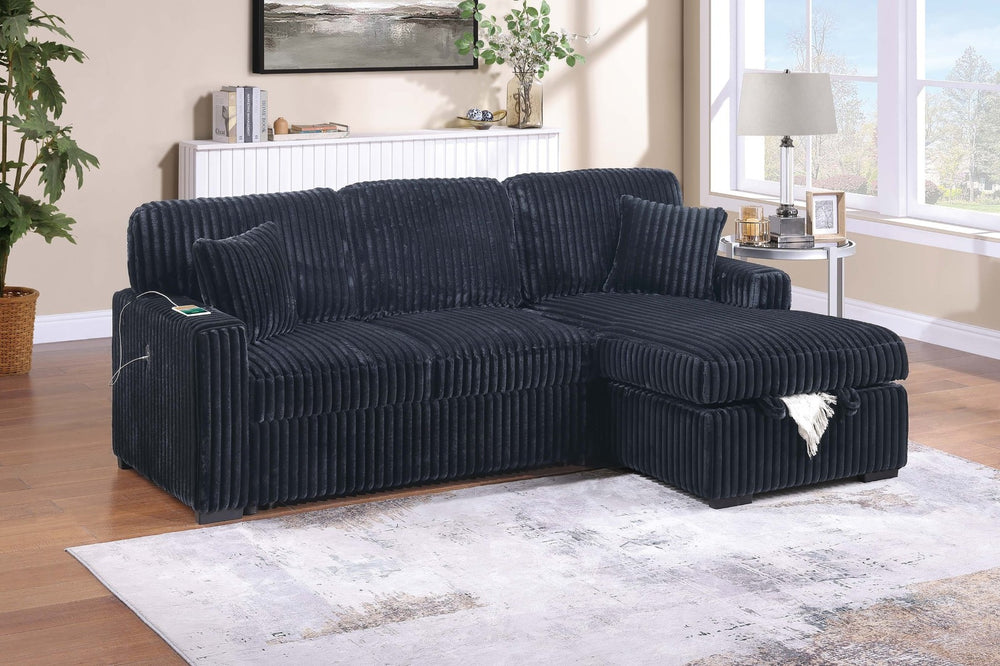 English Elm Modern Corduroy Sectional Sleeper Sofa with Storage Chaise Usb Port and Drop Table B011S02174