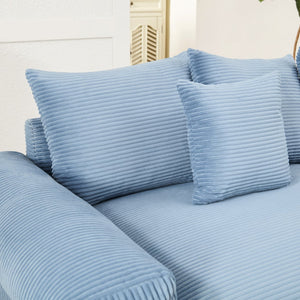 English Elm 170" Oversized Cloud Modular Sectional Couch - Luxurious Corduroy, Ergonomic Design, 12 Pillows, Blue W714S01353