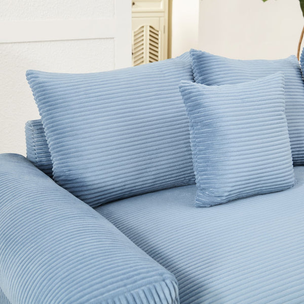 English Elm 170" Oversized Cloud Modular Sectional Couch - Luxurious Corduroy, Ergonomic Design, 12 Pillows, Blue W714S01353