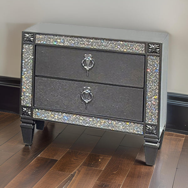 English Elm Laine 2 Drawer Nightstand Solid Wood Gray Finish with Acrylic Trim Bedroom Storage B056P416908