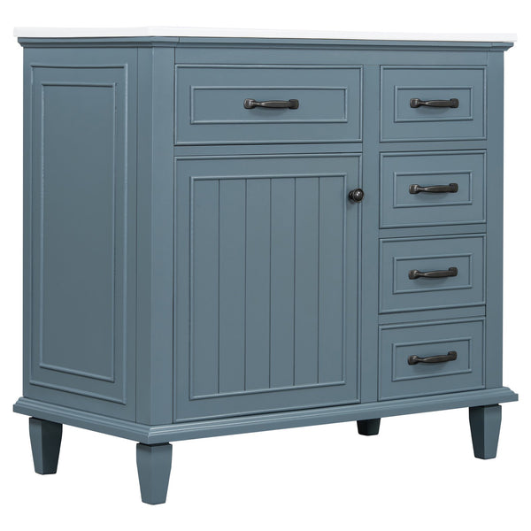 English Elm 36 Inch Bathroom Vanity With Ceramic Sink, Adjustable Shelf, Stylish Storage, Modern Blue Finish N725P336554C