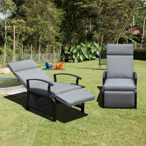 English Elm Adjustable Patio Recliner Chair with Flip Side Table, Ergonomic Cushions, Heavy-Duty Steel, 350lb Support Gray W1859P196387