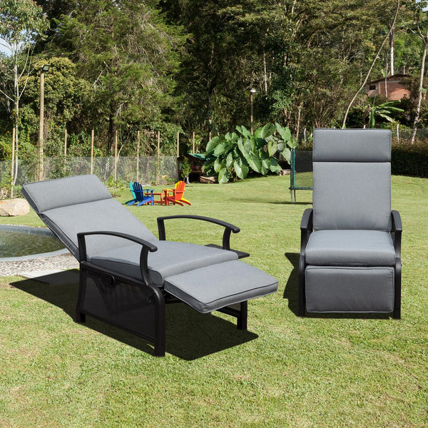 English Elm Adjustable Patio Recliner Chair with Flip Side Table, Ergonomic Cushions, Heavy-Duty Steel, 350lb Support Gray W1859P196387