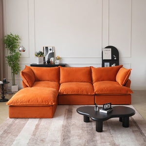 English Elm Sky Cloud Sectional Sofa with Cloud-Like Comfort, Modular L-Shaped Velvet Seating, Removable Covers, Storage Ottoman Orange B341S00020
