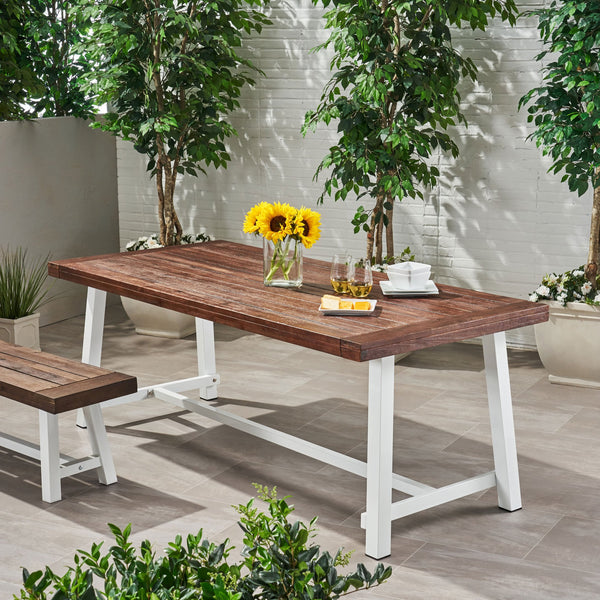 English Elm Christopher Knight Home® - CARLISLE Outdoor Wooden Dining Table with Acacia Top and Metal Frame | Modern Industrial 79" L Dark brown+White 65539.00SDBRN