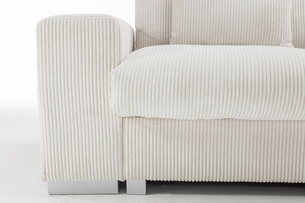 English Elm Nordic-style L-shaped flannel sofa with solid wood frame, ergonomic comfort and durable stain-resistant fabric for modern minimalist living room gatherings White W2795S00030