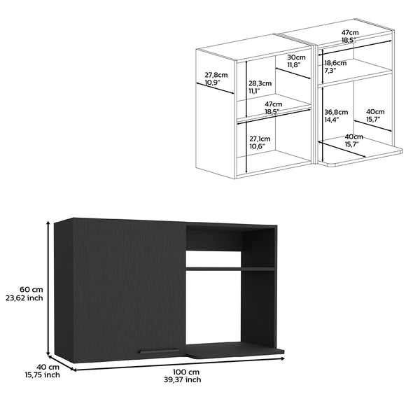 English Elm Stackable Wall Storage Cabinet 24" H with Door, 2 Internal + 2 Side Shelves, Black, 11 lb Capacity B097133150