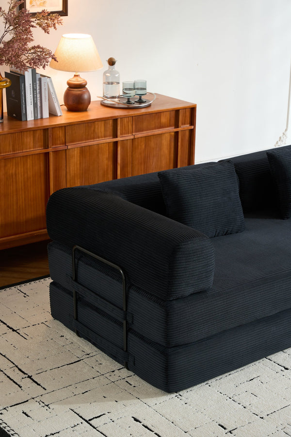 English Elm Convertible Sleeper Sofa Bed with Corduroy Upholstery, 4‑in‑1 Folding Couch Mattress, Space‑Saving Lounge Black W3434P346241