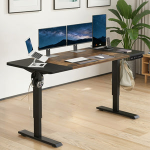 English Elm 63"×30" 63"x30" Electric Sit Stand Desk with Splice Board Top and Motorized Steel Frame Rustic Brown W614P431434