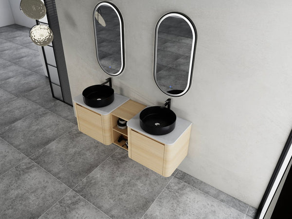 English Elm 60'' Wall-Mounted Bathroom Vanity With Ceramic Art Sink & Soft-Close Door For Modern Elegance W999S00472