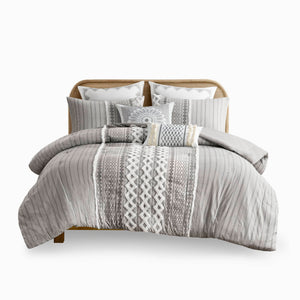 English Elm Cotton Imani Printed Chenille Comforter Set Full/Queen — Mid-Century Geometric Texture, OEKO-TEX Certified, Soft breathable cotton Gray 21.65 L x 22.83 W x 10.63 H B035128799