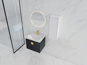 English Elm 24" Wall-Mounted Bathroom Vanity With Ceramic Sink & Side Cabinet - Stylish Storage Solution! W999S00326