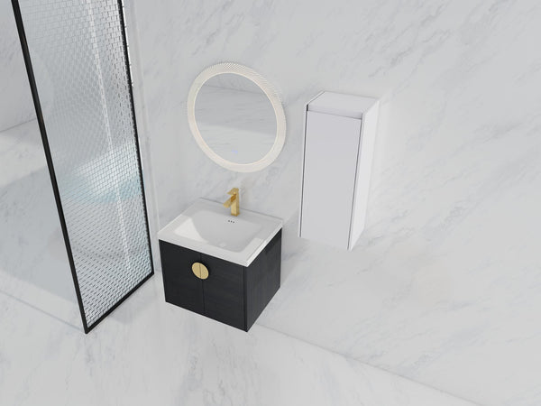 English Elm 24" Wall-Mounted Bathroom Vanity With Ceramic Sink & Side Cabinet - Stylish Storage Solution! W999S00326