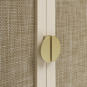 English Elm 2 Door Cabinet with Engineered Rattan Finish, Adjustable Shelves, Metal Semi-Circle Handles, Compact Storage Solution Natural W688134370