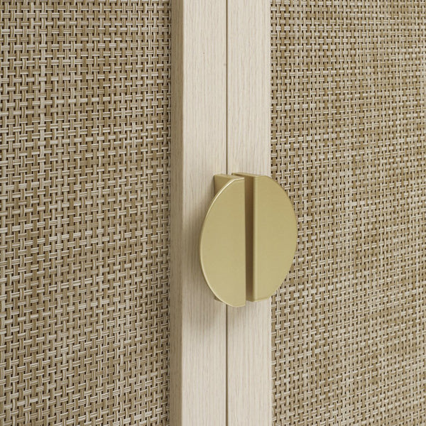 English Elm 2 Door Cabinet with Engineered Rattan Finish, Adjustable Shelves, Metal Semi-Circle Handles, Compact Storage Solution Natural W688134370