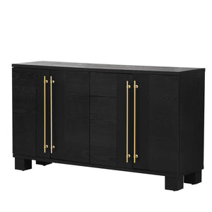 English Elm Trexm Ash Veneer Buffet with Gold Handles Matte Black Lacquer Dining Storage N715P232696B