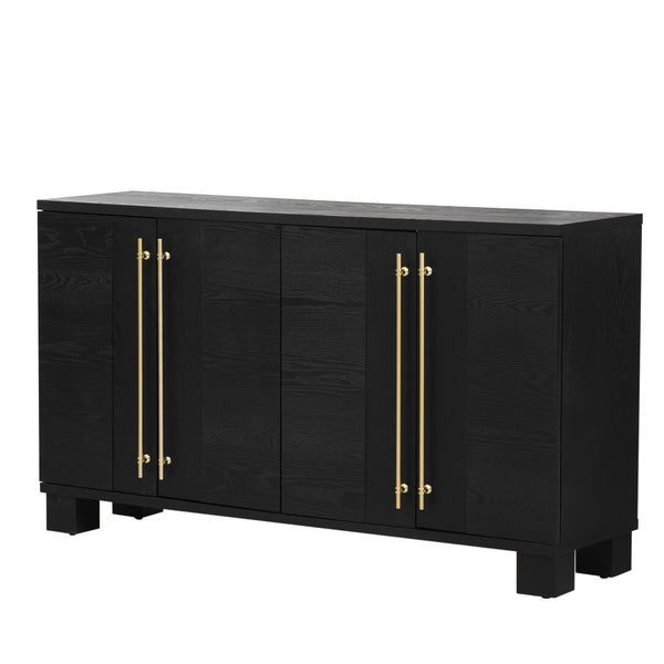 English Elm Trexm Ash Veneer Buffet with Gold Handles Matte Black Lacquer Dining Storage N715P232696B