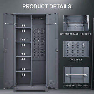 English Elm Gray Steel Locking Tall Storage Cabinet with Adjustable Shelves for Kitchen or Shop Grey T3625P372658