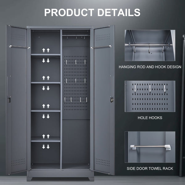 English Elm Gray Steel Locking Tall Storage Cabinet with Adjustable Shelves for Kitchen or Shop Grey T3625P372658