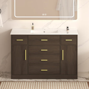 English Elm 48"dark Brown Vanity with 6 Drawers and Soft Close Doors for a Spa Bathroom Dark Brown W3133S00025