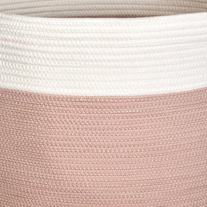 English Elm Cotton Round Laundry & Storage Basket with Sturdy Handles 21.7"x13" Spacious Neutral Two-Tone Design Brown+White B093P295062