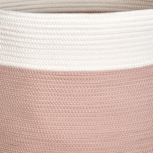 English Elm Cotton Round Laundry & Storage Basket with Sturdy Handles 21.7"x13" Spacious Neutral Two-Tone Design Brown+White B093P295062