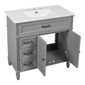 English Elm Christopher Knight Home® - 36" Bathroom Vanity with Sink - Freestanding Ceramic Top, Soft-Close Doors & Drawers, Robust Craftsmanship Grey N759P340019E