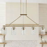 INK+IVY Curiana Transitional 5-light Linear Chandelier with Textured Glass Shades FB150-1191 Antique Brass