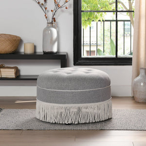 English Elm Jennifer Taylor Home - Yolanda 24" Round Upholstered Accent Ottoman - Light Gray & Ivory Trim For Elegant Home Style B2719P238166