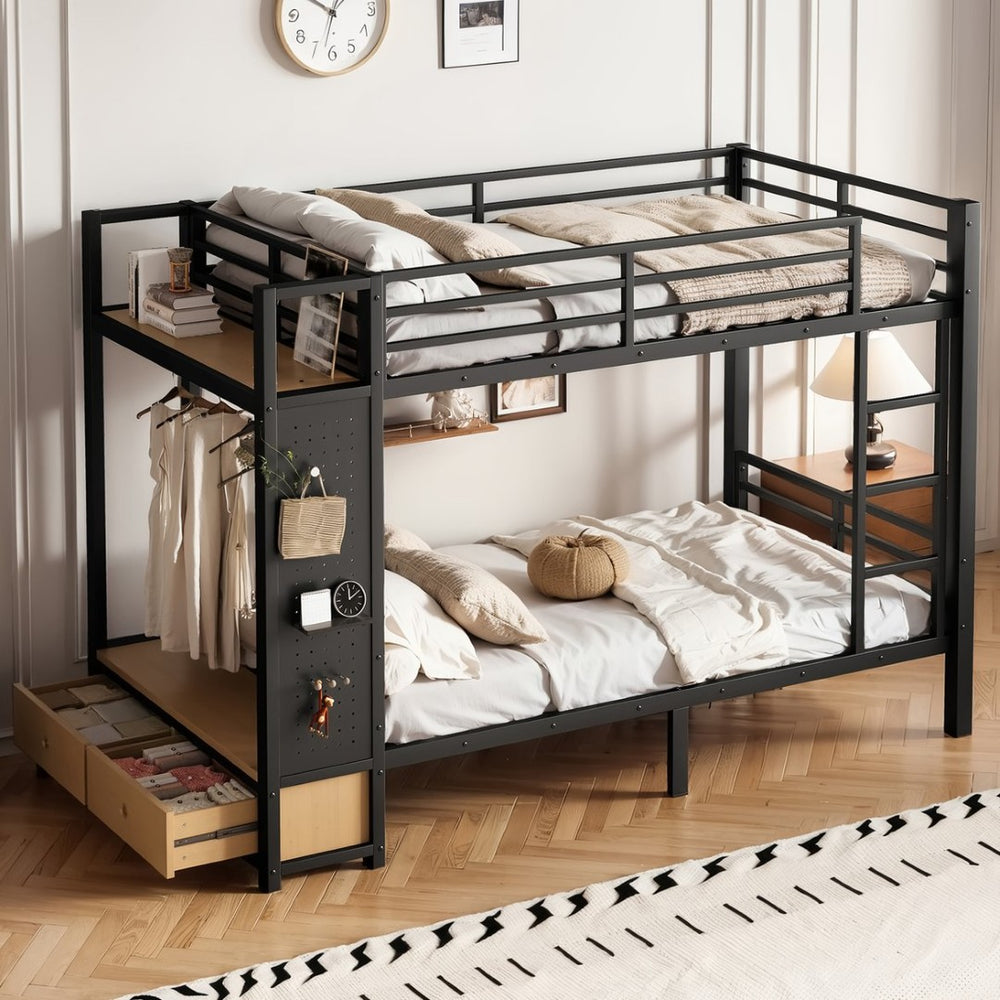 English Elm Full Size Pine Loft Bed House Frame with Slide Bookshelves and Moon Star Rails W1580S00589