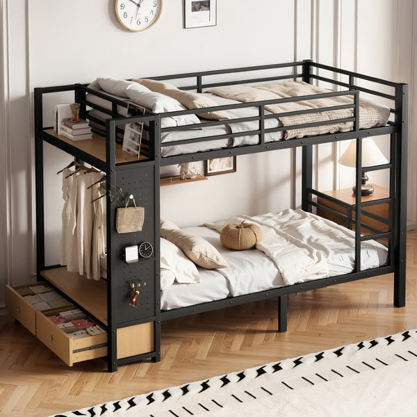 English Elm Full Size Pine Loft Bed House Frame with Slide Bookshelves and Moon Star Rails W1580S00589