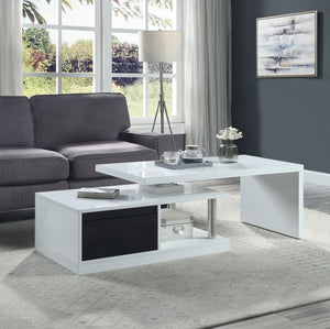 English Elm Buck Modern Buck II White Black High-Gloss Coffee Table with Swivel Top, Stainless Steel Storage B2726P292575