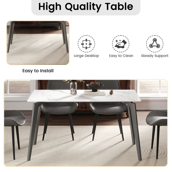 English Elm 55.12" Modern Artificial Stone Dining Table With Dark Grey Metal Legs - Elegant Design For 6 People W1535S00518