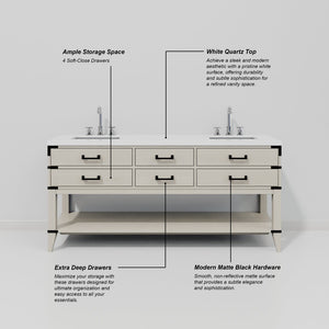 English Elm White Oak Double Bath Vanity With White Quartz Top, Faucet Set & Ample Storage - 72" W X 22" D B2731P260326-GIGA
