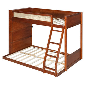 English Elm Twin Over Full Bunk Bed with Cane Guardrail Led Lighting and Built-in Bookshelf Espresso LT000351AAP