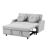 English Elm 54.7" Multiple Adjustable Positions Sofa Bed Stylish Sofa Bed With A Button Tufted Backrest, Two Usb Ports and Four Floral Lumbar Pillows For Living Room, Bedroom,Or Small Space, Light Grey