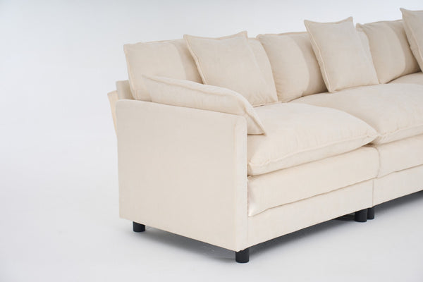 English Elm 108" L-shaped Chenille Cloud Sectional Deep Seat Sofa with Ottoman for Living Rooms Beige W3244S00003