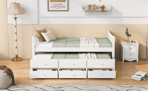 English Elm Daybed Twin Frame with Pull Out Trundle and Three Storage Drawers for Kids Rooms White LP100241AAK