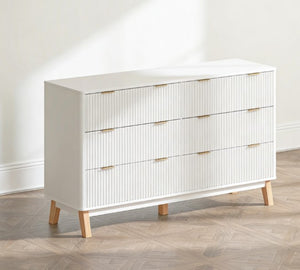 English Elm Closet Six Drawer Double Dresser with Fluted Fronts Gold Pulls and Rubberwood Legs T3971P431269