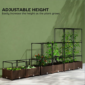 English Elm Crop Cage Raised Garden Bed with Trellis Mesh Enclosure and Built-in Water Reservoir T3971P454868