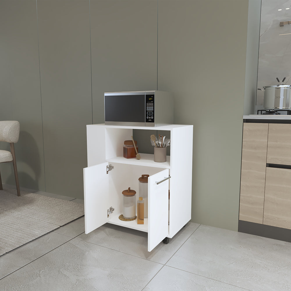 English Elm Bethesda Kitchen Cart White - Engineered Wood Storage Cart with Open Shelf, Double-Door Cabinet, Durable Finish B092P286113