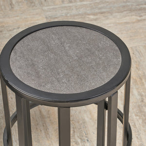 English Elm Christopher Knight Home® - CARLO Grey+Black Ceramic Tile Side Table with Powder-Coated Iron Frame – Lightweight Patio Accent 62203.00BLK
